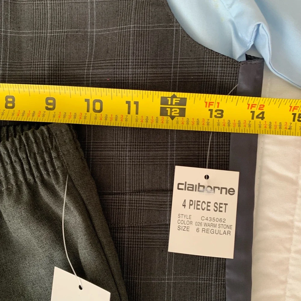 NWT Claiborne Suit Set Boys Size 6R Blue Gray 4 PC Vest Shirt Pants Clip On Tie